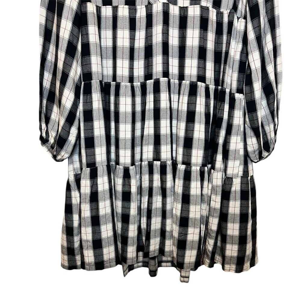MAEVE Anthropologie Black Motif Amber Plaid Tiered Tunic Dress Flowy Boho Sz Med - Picture 3 of 12